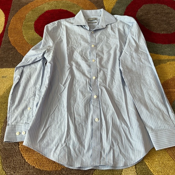 Michael Kors Slim Fit Stretch Light Blue Stripe Button Down Dress Shirt Medium - Picture 1 of 3